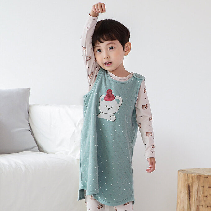 正韓 Cogibu 極舒適無螢光劑 100% 有機棉幼兒/兒童鋪棉保暖防踢背心_北極熊_CGF002