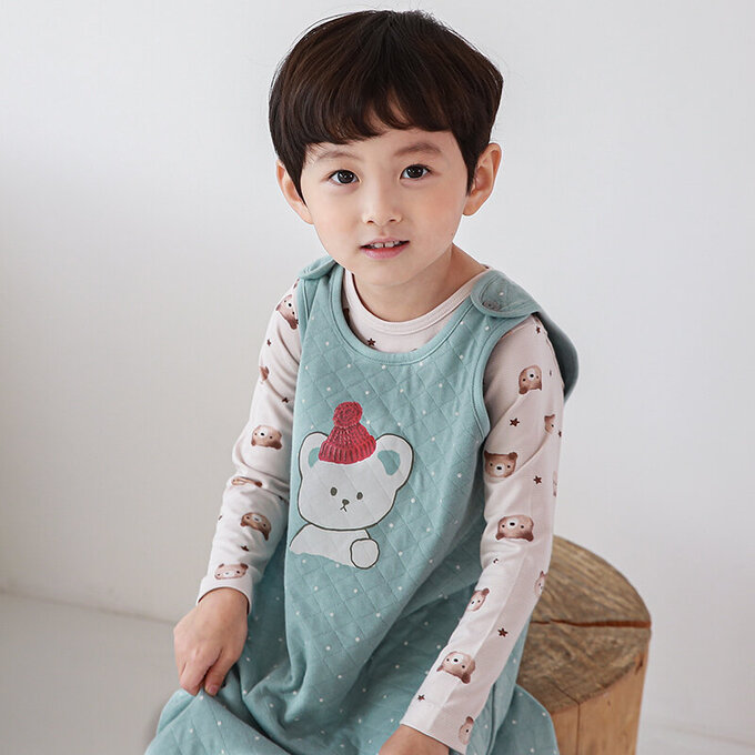 正韓 Cogibu 極舒適無螢光劑 100% 有機棉幼兒/兒童鋪棉保暖防踢背心_北極熊_CGF002