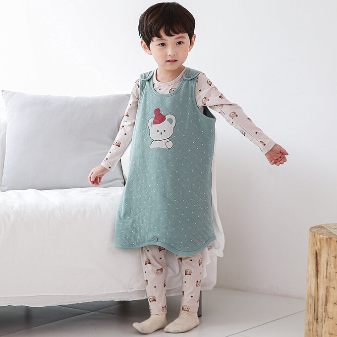 正韓 Cogibu 極舒適無螢光劑 100% 有機棉幼兒/兒童鋪棉保暖防踢背心_北極熊_CGF002