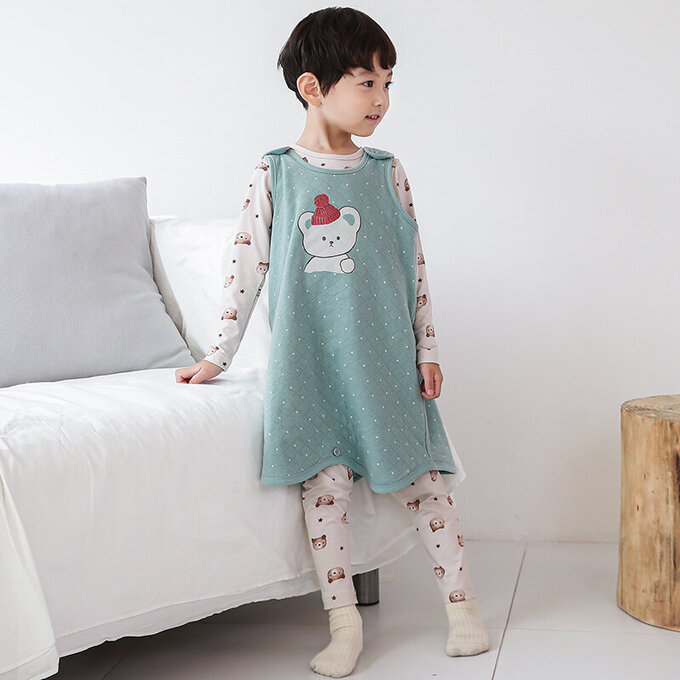 正韓 Cogibu 極舒適無螢光劑 100% 有機棉幼兒/兒童鋪棉保暖防踢背心_北極熊_CGF002