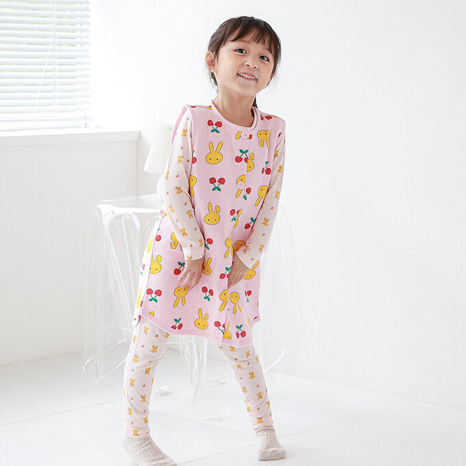 正韓 Cogibu 極舒適無螢光劑 100% 有機棉幼兒/兒童鋪棉保暖防踢背心_櫻桃兔_CGF003