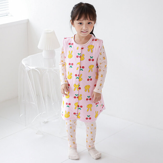 正韓 Cogibu 極舒適無螢光劑 100% 有機棉幼兒/兒童鋪棉保暖防踢背心_櫻桃兔_CGF003