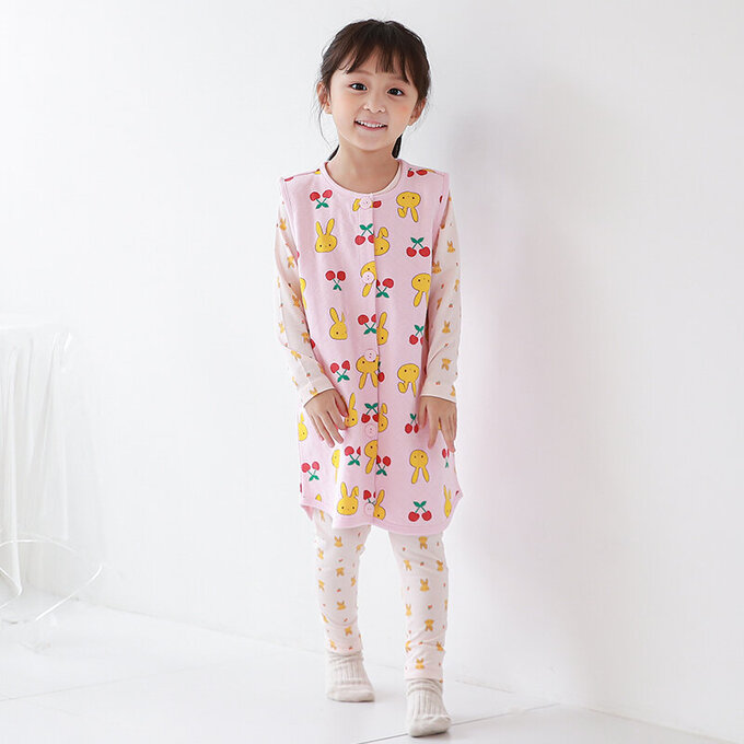 正韓 Cogibu 極舒適無螢光劑 100% 有機棉幼兒/兒童鋪棉保暖防踢背心_櫻桃兔_CGF003