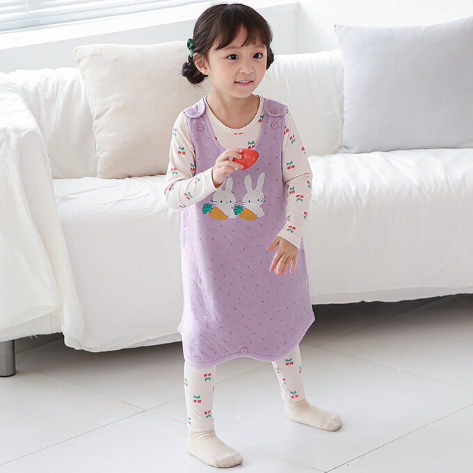 正韓 Cogibu 極舒適無螢光劑 100% 有機棉幼兒/兒童鋪棉保暖防踢背心_兔寶貝_CGF004