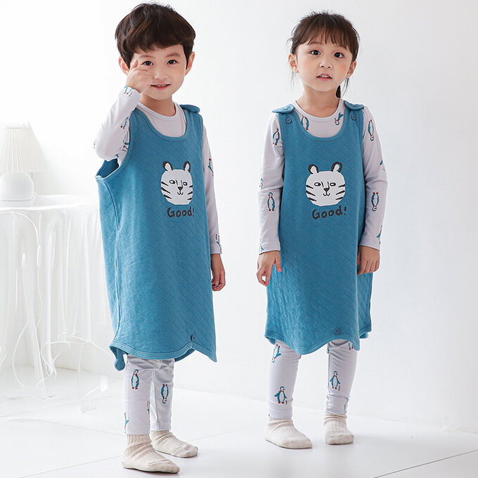 正韓 Cogibu 極舒適無螢光劑 100% 有機棉幼兒/兒童鋪棉保暖防踢背心_小虎棒_CGF006