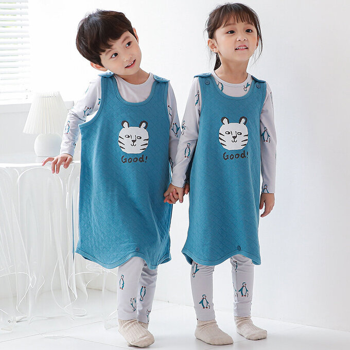 正韓 Cogibu 極舒適無螢光劑 100% 有機棉幼兒/兒童鋪棉保暖防踢背心_小虎棒_CGF006