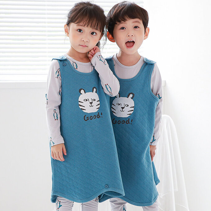 正韓 Cogibu 極舒適無螢光劑 100% 有機棉幼兒/兒童鋪棉保暖防踢背心_小虎棒_CGF006