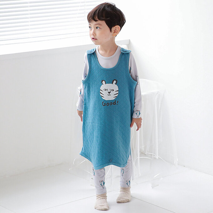 正韓 Cogibu 極舒適無螢光劑 100% 有機棉幼兒/兒童鋪棉保暖防踢背心_小虎棒_CGF006