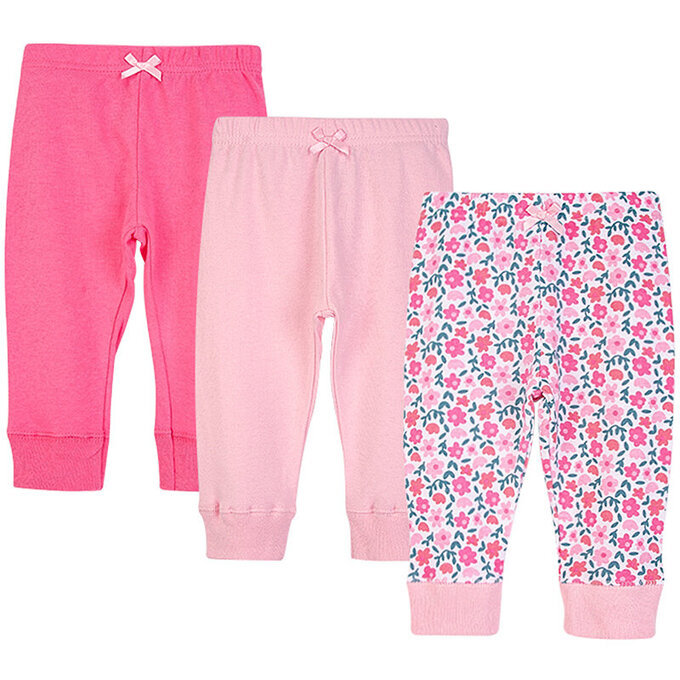 美國 luvable friends 甜蜜寶貝 100%純棉嬰幼兒長褲3件組_小碎花_LF14351