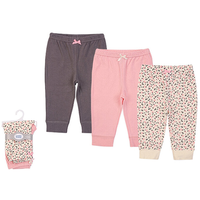 美國 luvable friends 甜蜜寶貝 100%純棉嬰幼兒長褲3件組_乾燥玫瑰_LF56938