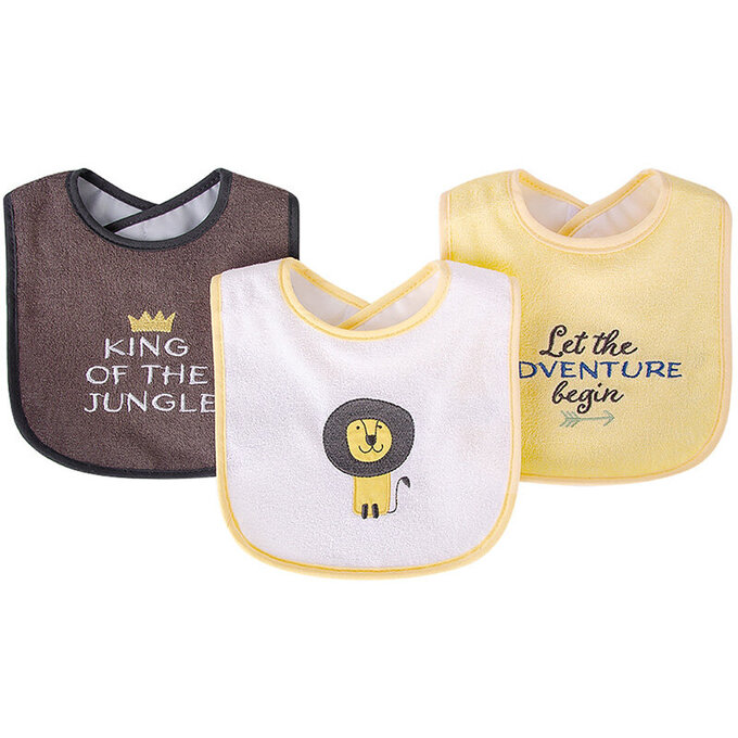 美國 luvable friends 甜蜜寶貝  嬰幼兒口水巾圍兜3入組(上層棉質吸水/底層防水)_叢林之王_LF00234