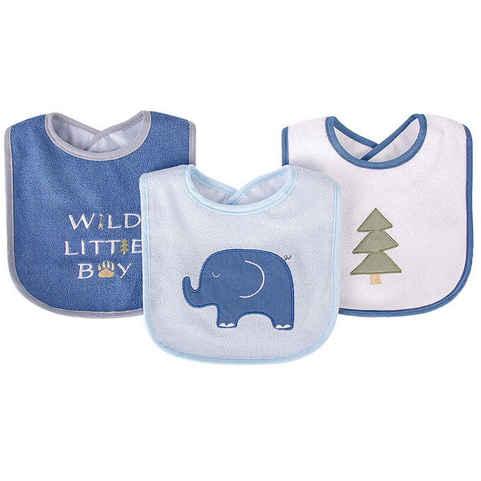 美國 luvable friends 甜蜜寶貝  嬰幼兒口水巾圍兜3入組(上層棉質吸水/底層防水)_藍色大象_LF00235