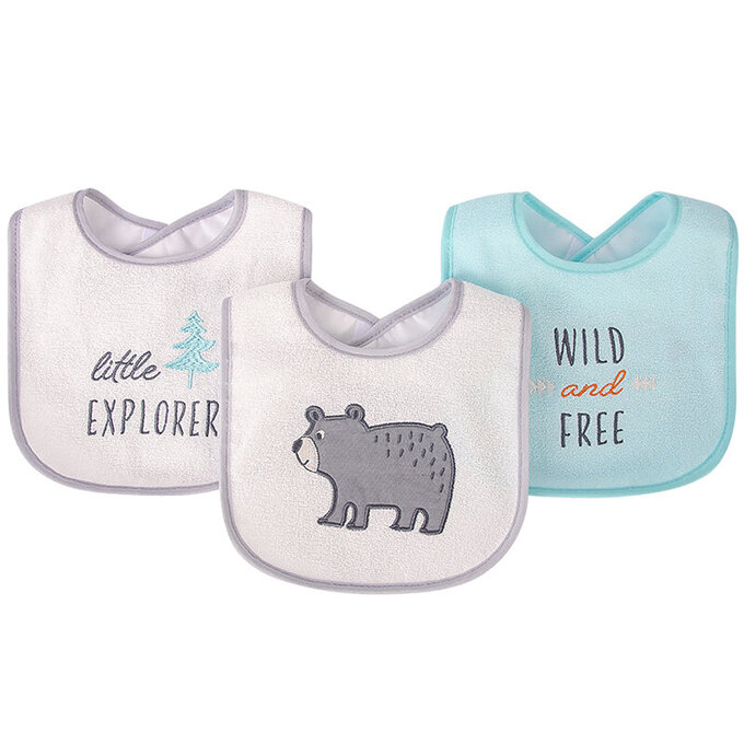 美國 luvable friends 甜蜜寶貝  嬰幼兒口水巾圍兜3入組(上層棉質吸水/底層防水)_寶貝熊_LF00236