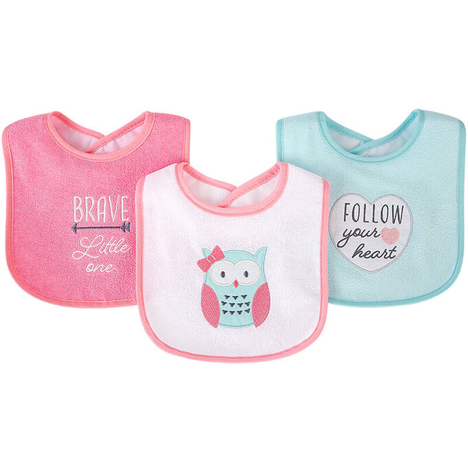 美國 luvable friends 甜蜜寶貝  嬰幼兒口水巾圍兜3入組(上層棉質吸水/底層防水)_貓頭鷹妹妹_LF00239