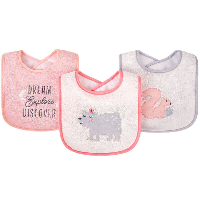 美國 luvable friends 甜蜜寶貝  嬰幼兒口水巾圍兜3入組(上層棉質吸水/底層防水)_甜心熊_LF00240