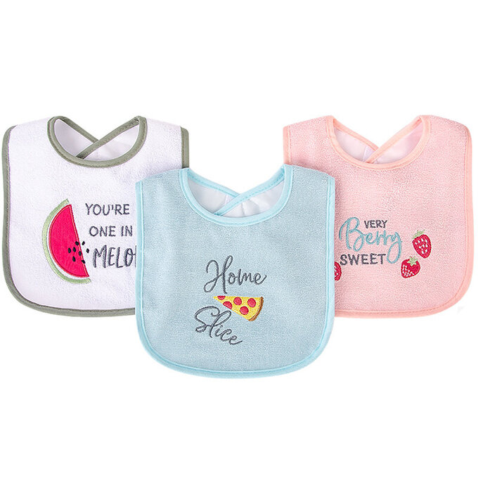 美國 luvable friends 甜蜜寶貝  嬰幼兒口水巾圍兜3入組(上層棉質吸水/底層防水)_披薩_LF00242