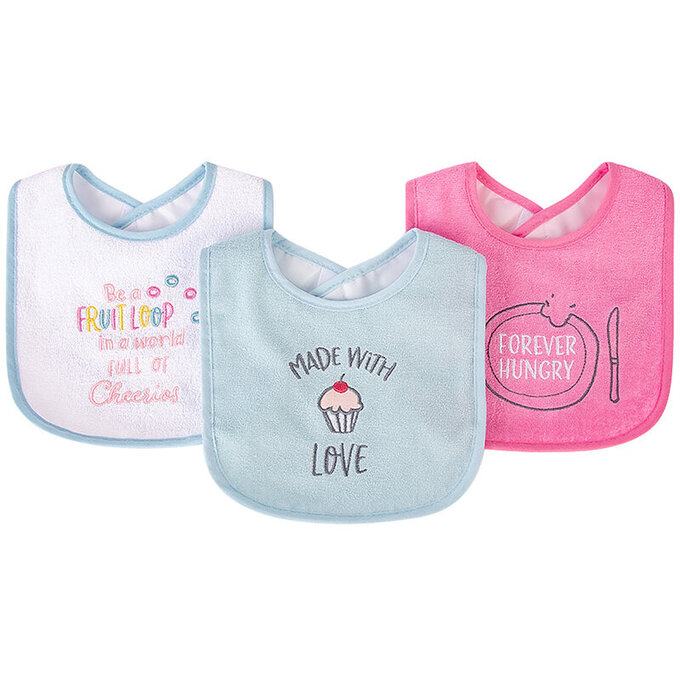 美國 luvable friends 甜蜜寶貝  嬰幼兒口水巾圍兜3入組(上層棉質吸水/底層防水)_點心時間_LF00243
