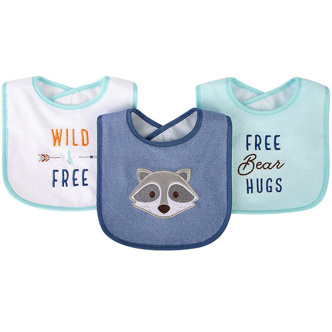 美國 luvable friends 甜蜜寶貝  嬰幼兒口水巾圍兜3入組(上層棉質吸水/底層防水)_小浣熊_LF00244