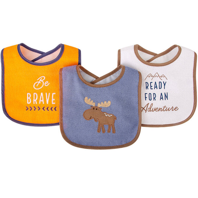 美國 luvable friends 甜蜜寶貝  嬰幼兒口水巾圍兜3入組(上層棉質吸水/底層防水)_麋鹿尋奇_LF00245