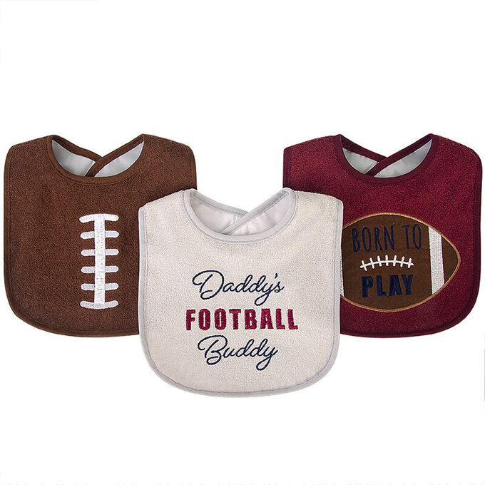 美國 luvable friends 甜蜜寶貝  嬰幼兒口水巾圍兜3入組(上層棉質吸水/底層防水)_橄欖球_LF00249