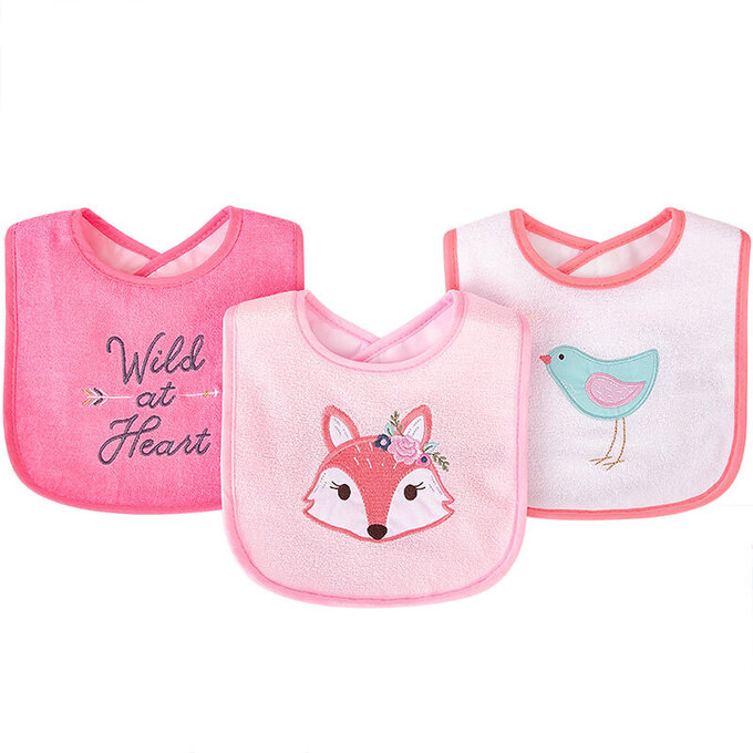 美國 luvable friends 甜蜜寶貝  嬰幼兒口水巾圍兜3入組(上層棉質吸水/底層防水)_狐狸公主_LF00250