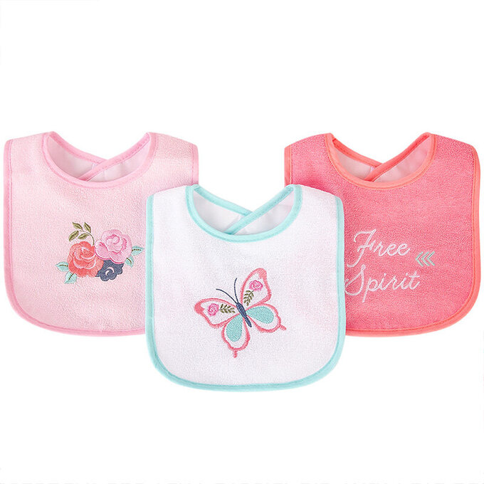 美國 luvable friends 甜蜜寶貝  嬰幼兒口水巾圍兜3入組(上層棉質吸水/底層防水)_蝴蝶公主_LF00252