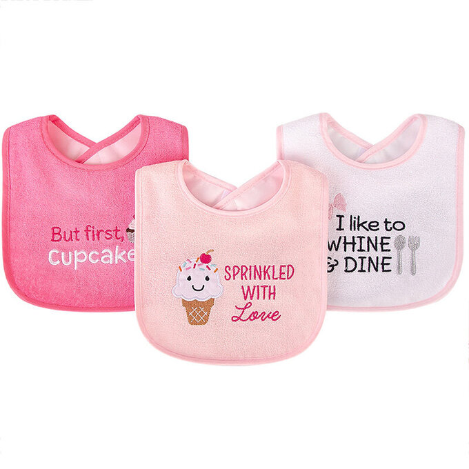 美國 luvable friends 甜蜜寶貝  嬰幼兒口水巾圍兜3入組(上層棉質吸水/底層防水)_冰淇淋_LF00253