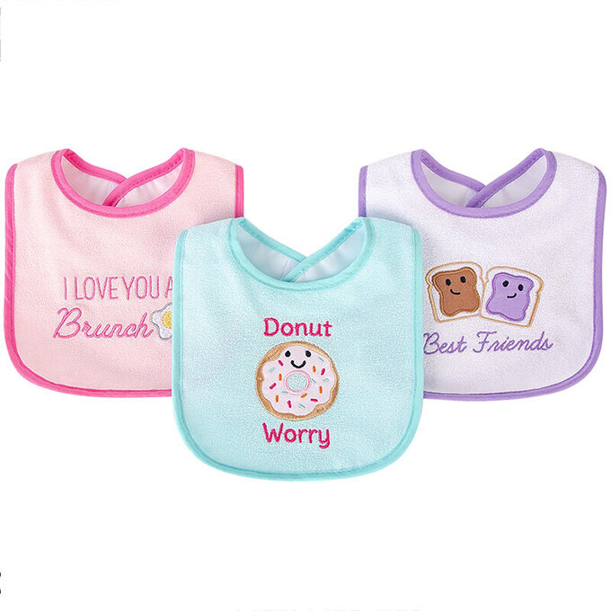 美國 luvable friends 甜蜜寶貝  嬰幼兒口水巾圍兜3入組(上層棉質吸水/底層防水)_甜甜圈_LF00255