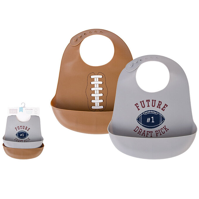 美國 luvable friends 甜蜜寶貝  嬰幼兒矽膠立體圍兜2入組_美式足球_LF56038