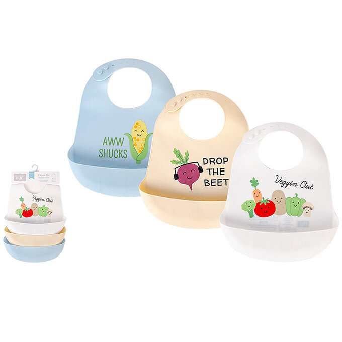 美國 luvable friends 甜蜜寶貝  嬰幼兒矽膠立體圍兜3入_健康蔬食_LF56358