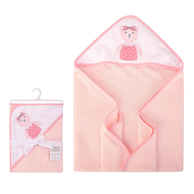美國 luvable friends 甜蜜寶貝 嬰幼兒動物造型連帽浴巾/包巾 76x76cm_甜蜜熊_LF00021