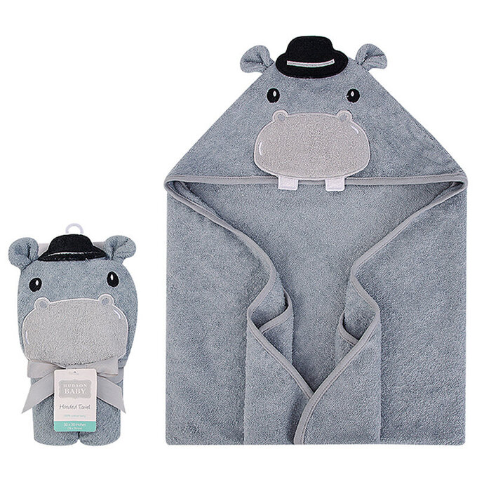 美國 luvable friends 甜蜜寶貝 嬰幼兒動物造型連帽浴巾/包巾 76x76cm_帥河馬_LF14857