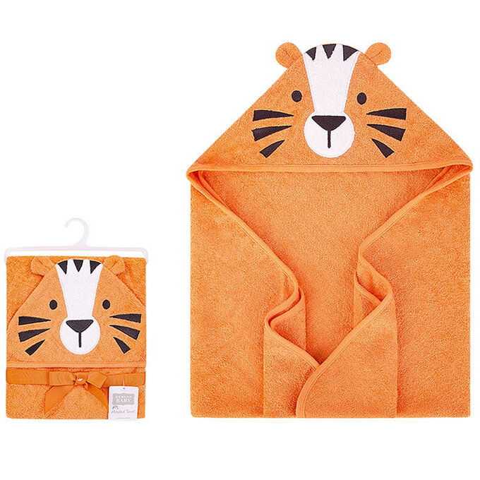 美國 luvable friends 甜蜜寶貝 嬰幼兒動物造型連帽浴巾/包巾 76x76cm_小老虎_LF16427
