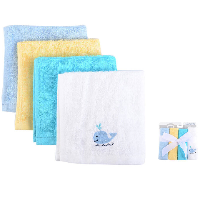 美國  luvable friends  100%純棉嬰幼兒純棉方巾4入組_小鯨魚 (LF05470)
