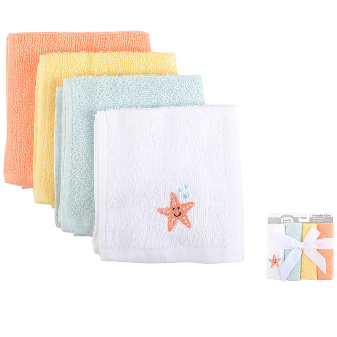 美國  luvable friends  100%純棉嬰幼兒純棉方巾4入組_微笑星星 (LF05473)