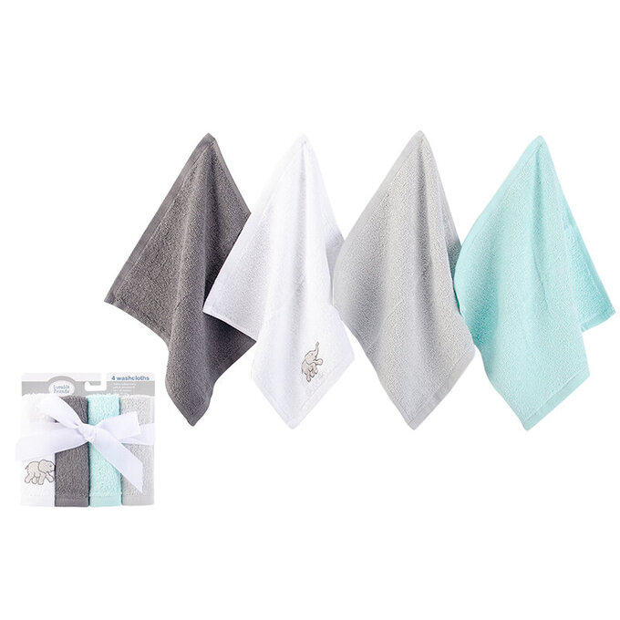 美國 luvable friends 甜蜜寶貝 100%純棉嬰幼兒小方巾/洗澡巾/擦嘴巾4入組(26*26cm)_灰大象_LF05474