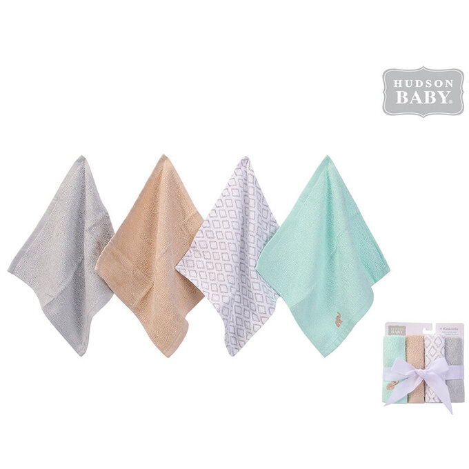 美國 luvable friends 甜蜜寶貝 100%純棉多功能嬰幼兒小方巾/洗澡巾/擦嘴巾4入組(25*25cm)_調皮棕象(LF57255)