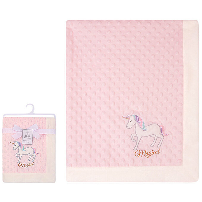 美國 luvable friends 甜蜜寶貝  超柔軟繡花泡泡毯/包巾/嬰兒被/安撫毯 100x75cm_魔幻獨角獸_LF51921