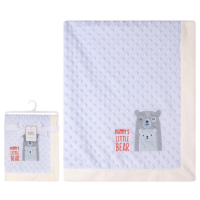 美國 luvable friends 甜蜜寶貝  超柔軟繡花泡泡毯/包巾/嬰兒被/安撫毯 100x75cm_藍色小熊_LF51922