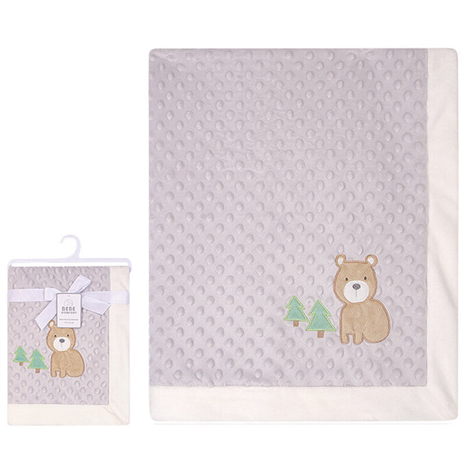 美國 luvable friends 甜蜜寶貝  超柔軟繡花泡泡毯/包巾/嬰兒被/安撫毯 100x75cm_棕熊之家_LF51923