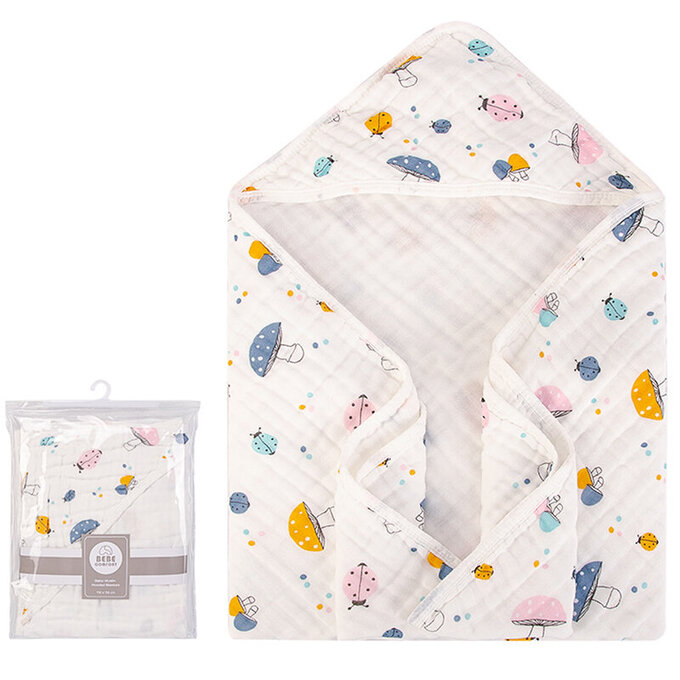 美國 luvable friends 甜蜜寶貝  6層紗連帽安撫包巾/嬰兒被/蓋毯(送禮自用皆可) 76*76cm_蘑菇森林_LF51507