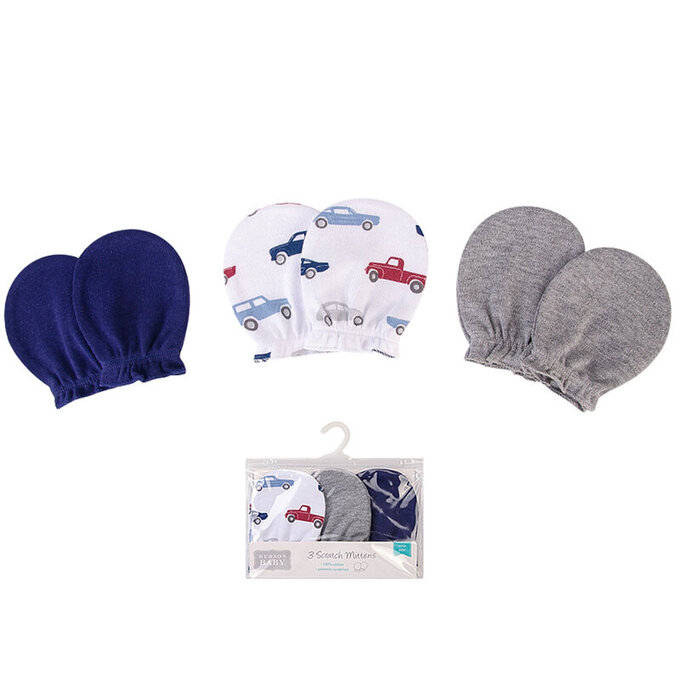 美國 luvable friends 甜蜜寶貝 100%純棉新生兒 防抓手套 護手套3入組_復古車車_LF00071