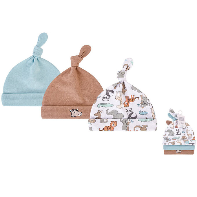 美國 luvable friends 甜蜜寶貝 100%純棉新生兒棉帽 保暖帽3件組_動物家族_LF00098