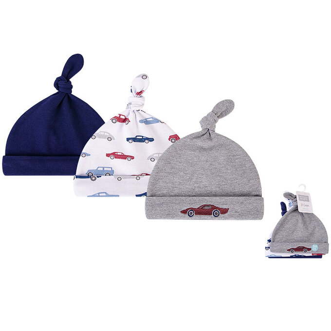 美國 luvable friends 甜蜜寶貝 100%純棉新生兒棉帽 保暖帽3件組_旋風跑車_LF00099