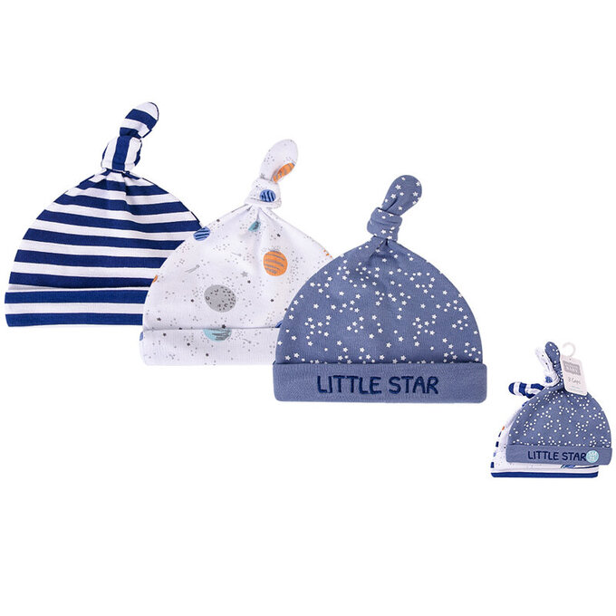 美國 luvable friends 甜蜜寶貝 100%純棉新生兒棉帽 保暖帽3件組_小小星球_LF00100