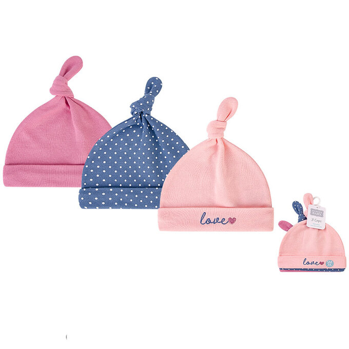 美國 luvable friends 甜蜜寶貝 100%純棉新生兒棉帽 保暖帽3件組_白點愛心_LF00107