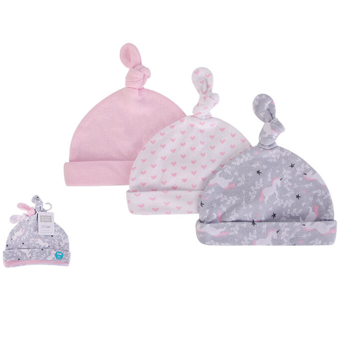 美國 luvable friends 甜蜜寶貝 100%純棉新生兒棉帽 保暖帽3件組_獨角獸之境_LF52306