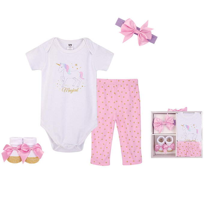 美國 luvable friends 甜蜜寶貝  嬰幼兒彌月禮盒組/最佳送禮/4入禮盒組_獨角獸之夢_LF10186