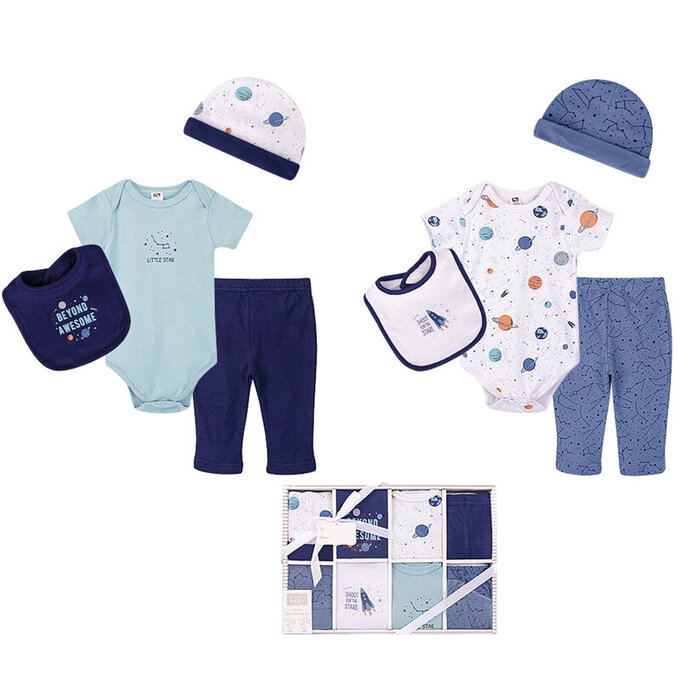 美國 luvable friends 甜蜜寶貝  嬰幼兒包屁衣與長褲最佳送禮8入彌月禮盒組_星際探險_LF10187