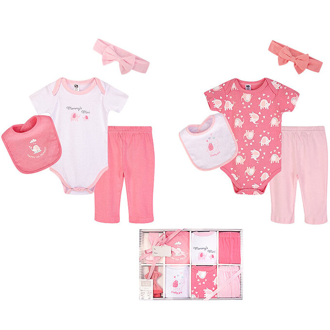 美國 luvable friends 甜蜜寶貝  嬰幼兒包屁衣與長褲最佳送禮8入彌月禮盒組_大象寶貝_LF10194